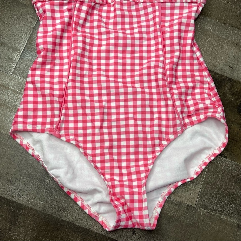 Lauren James Gingham One Piece Bandeau Swimsuit in Pink size Small - Picture 4 of 14